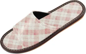Yuiboo Dusty Rose Plaid Mens House Slippers Ultralight Non Slip Sandals for Bedroom Beach Beach
