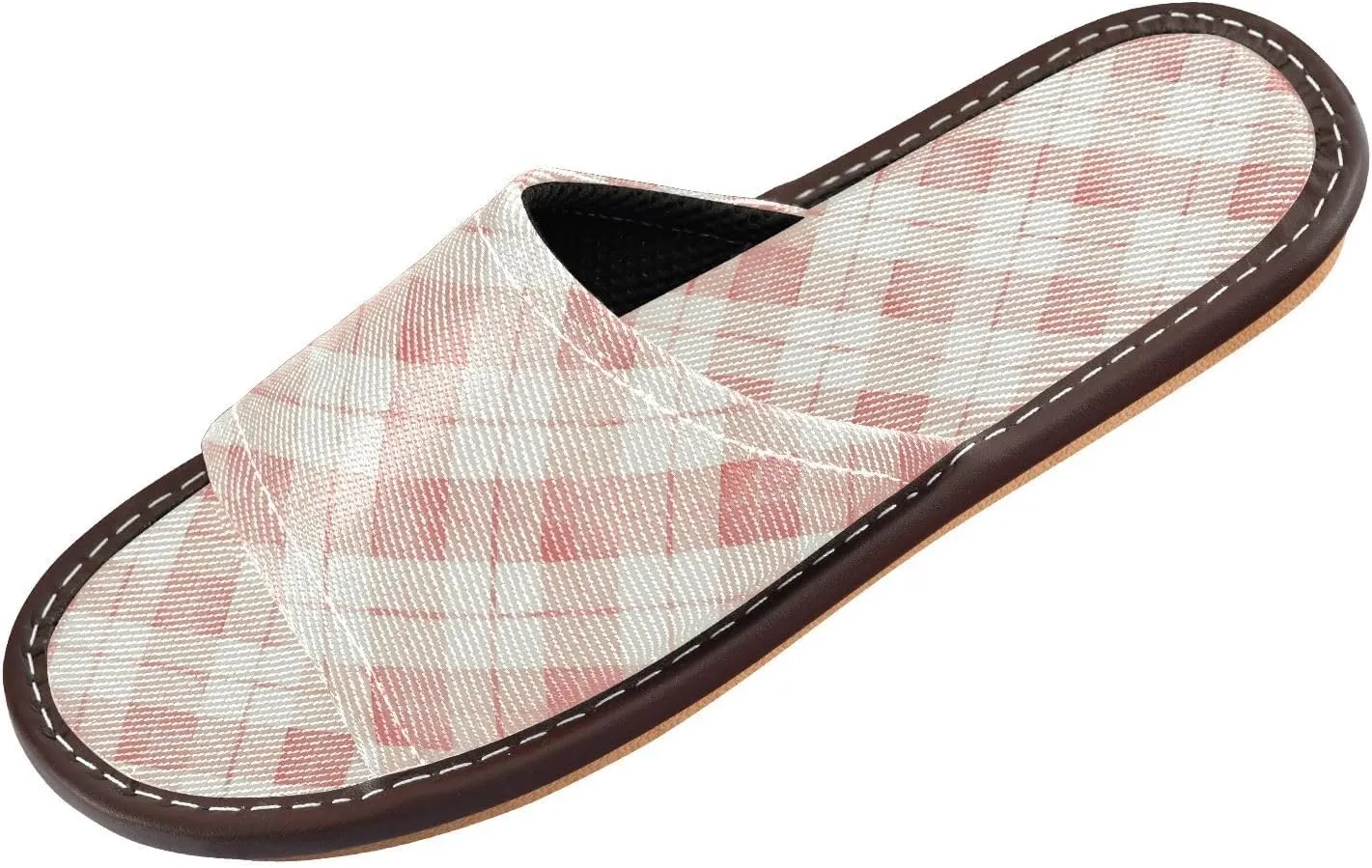Yuiboo Dusty Rose Plaid Mens House Slippers Ultralight Non Slip Sandals for Bedroom Beach Beach