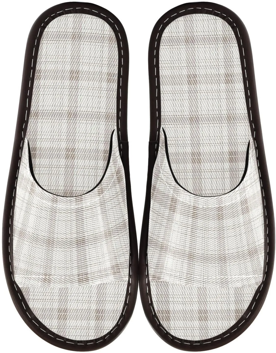 Yuiboo Grey Plaids Mens Shower Slippers Ultralight Anti-slip Sandals for Indoor Bedroom Hotel