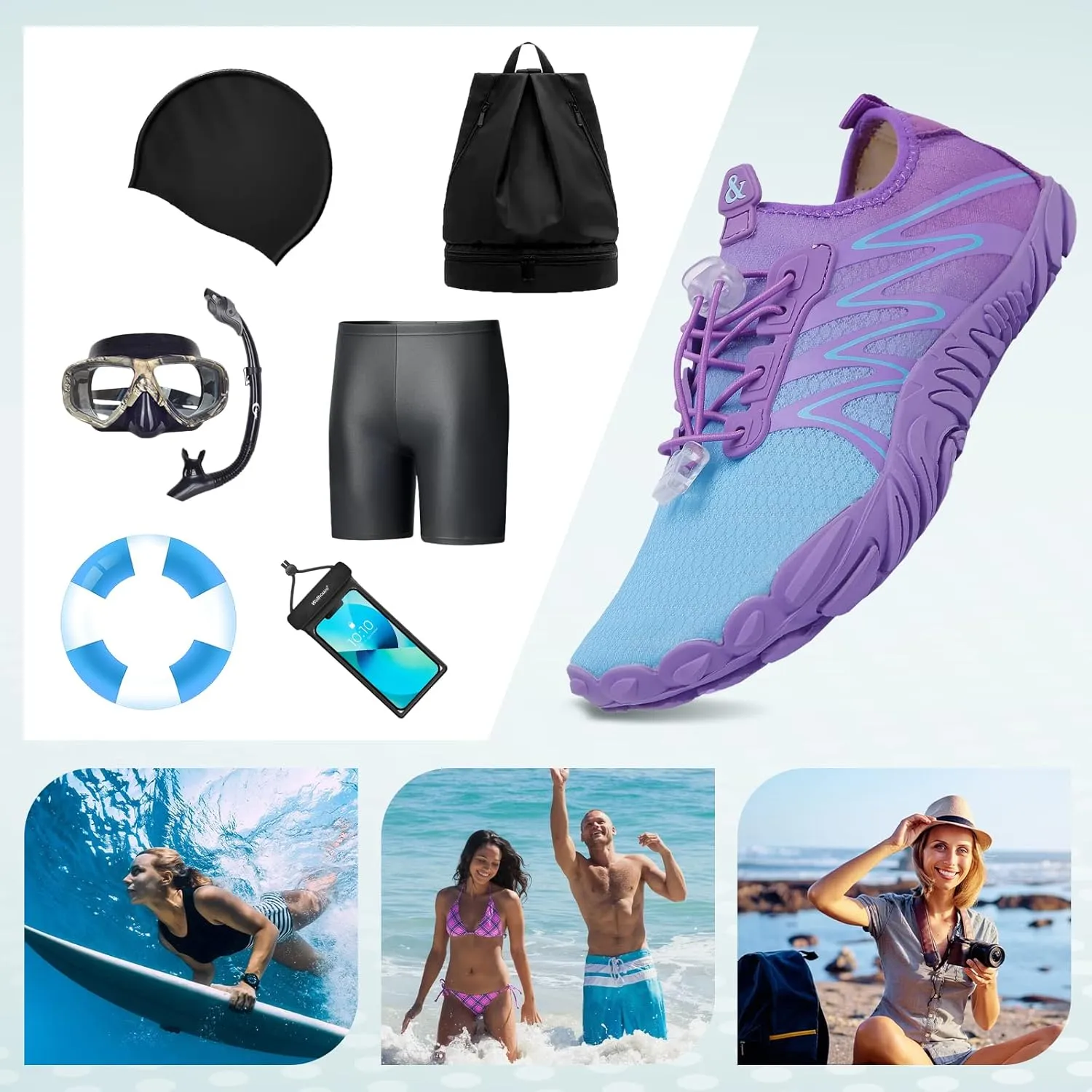 ziitop Water Shoes for Men Women Beach Barefoot Swim Rock Climbing Pool Shoes Socks, Anti-Slip Breathable Quick Dry Lightweight Slip-on, Outdoor Sport Hiking Walking Boating Fishing Diving Surfing