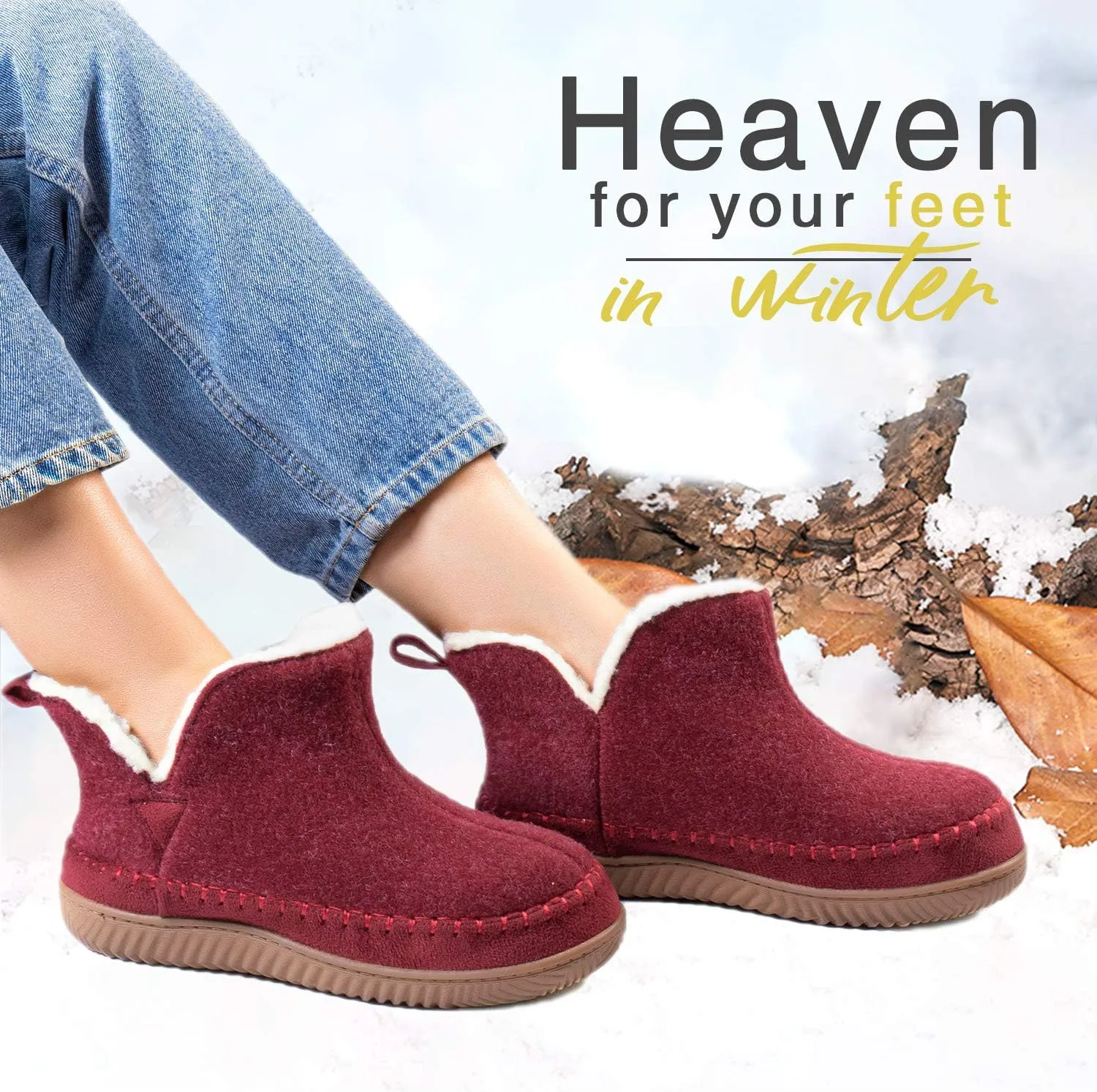 Zizor Women's Moccasin Bootie Slippers with Cosy Memory Foam, Ladies' Toasty Slip on House Shoes with Hard Outdoor Indoor Rubber Sole