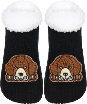 ZYZX Dog Pattern Slipper Socks with Grips Winter Knit Fleece-lined Warm Cute Fuzzy Socks Non Slip Cozy Soft Funny Fluffy House Socks Gifts